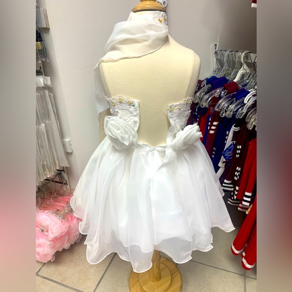 Sz 6 White Gold Halter Neck Beaded Pageant FlowerGirl Special Occasion Dress NWT - Picture 4 of 7